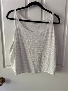 Eileen Fisher White Striped Scoop Neck Tank